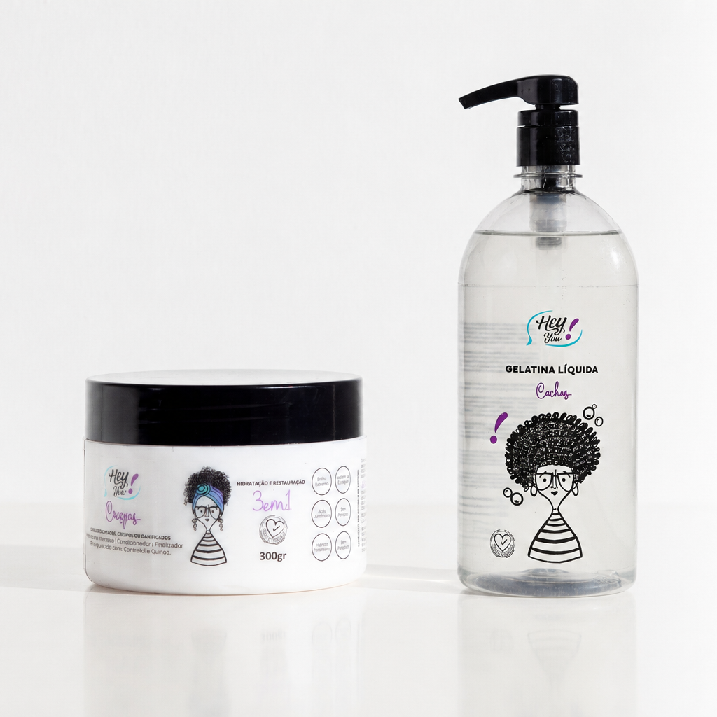 Kit Crespa Poderosa – Máscara Multifuncional 3 em 1 + Gelatina FixaBrilho 1 LITRO | Hidratação, Reconstrução e Cuidado