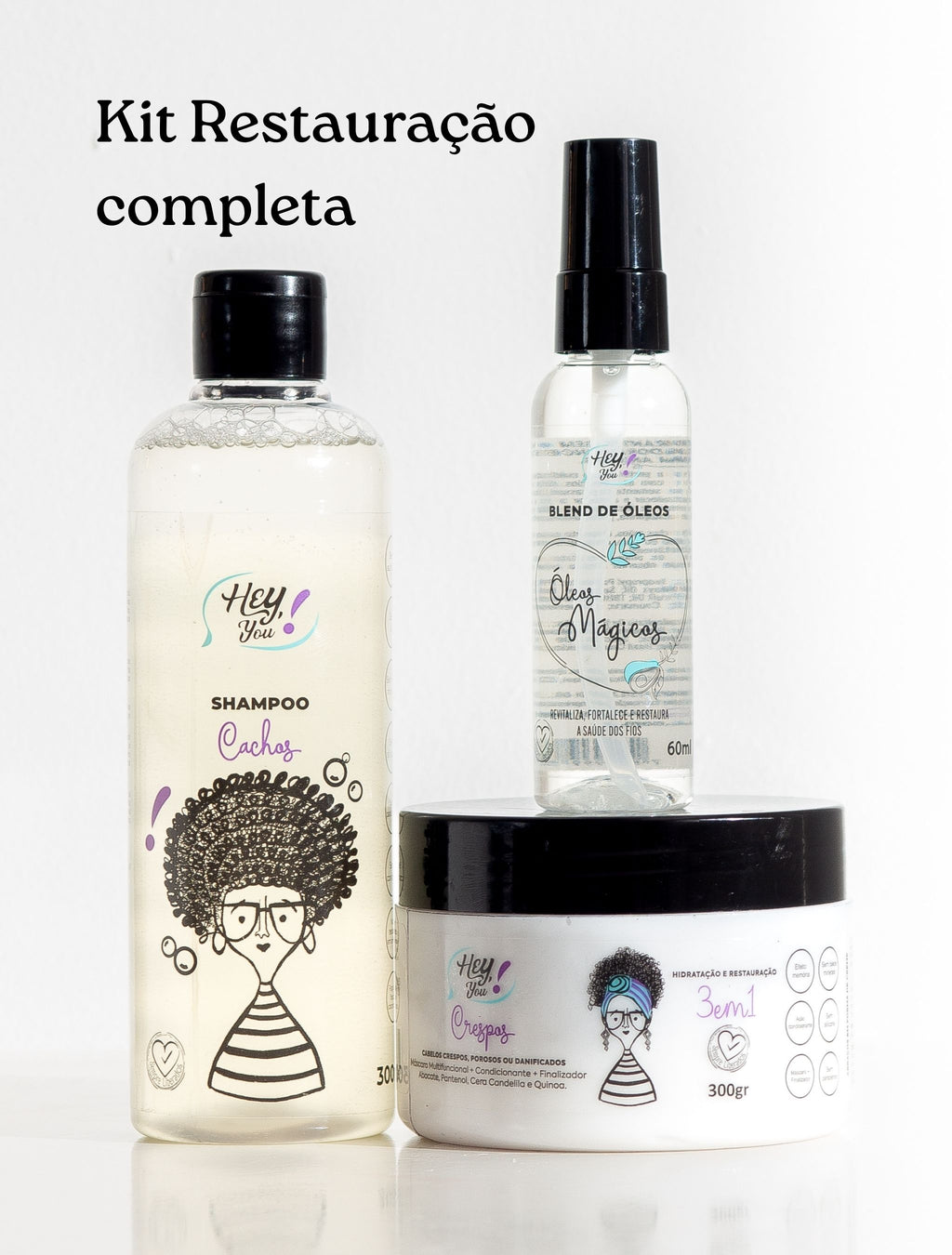 Kit Restauração Completa – Shampoo + Máscara 3 em 1 + Óleo | Limpeza, Hidratação e Nutrição