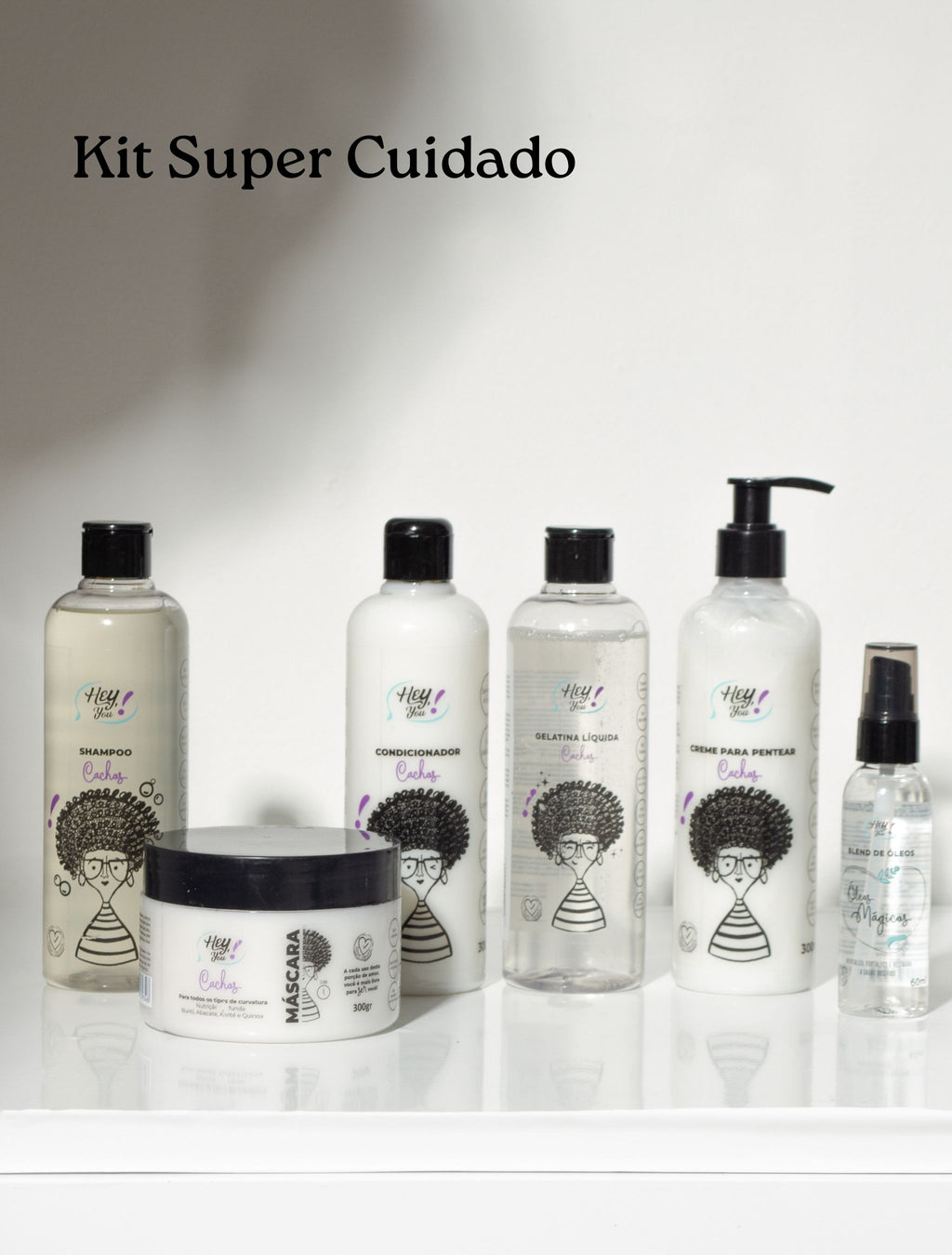 Kit Super Cuidado - Hidratação, Nutrição e Brilho para Ondulados, Cachos e Crespos