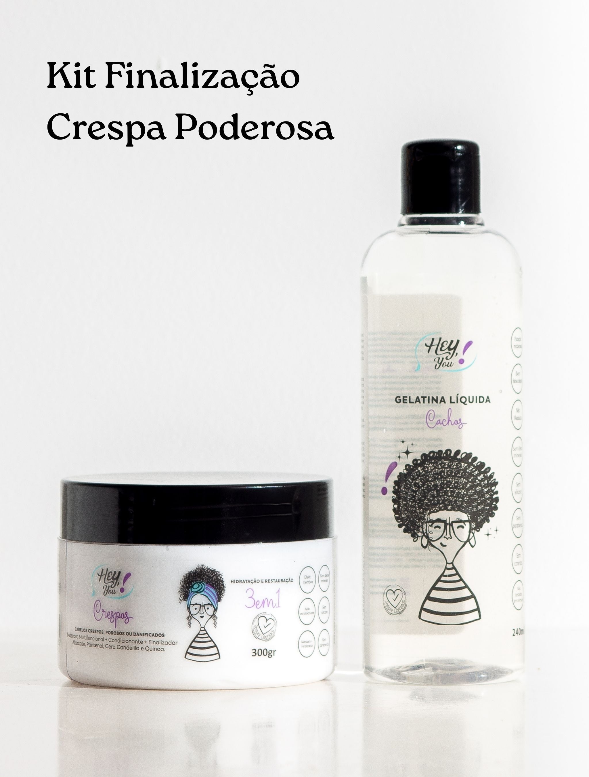 Kit Crespa Poderosa – Máscara Multifuncional 3 em 1 + Gelatina FixaBrilho | Hidratação, Reconstrução e Cuidado