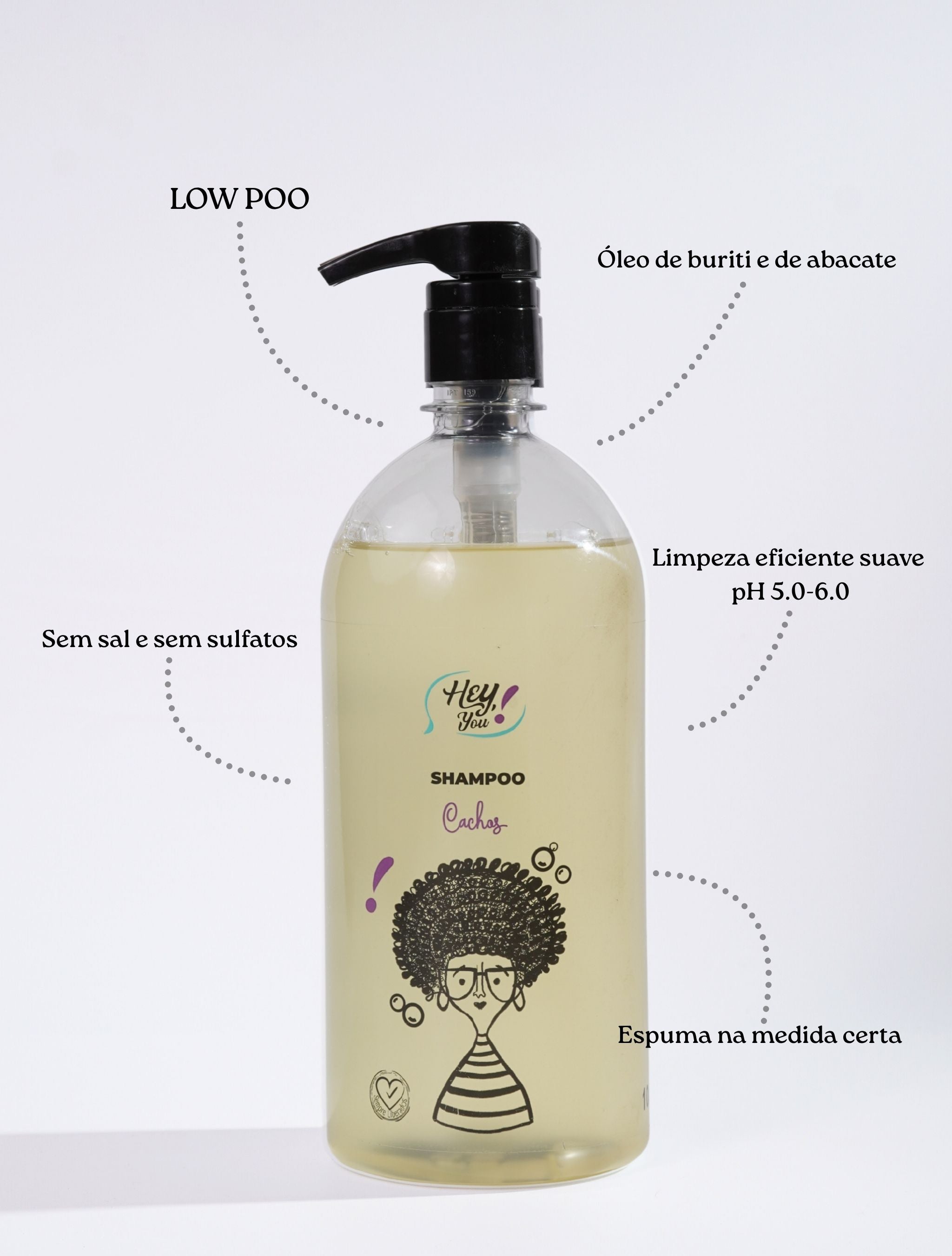 Shampoo Low Poo Limpeza Profunda – Brilho & Leveza | Hey, Afrodite! 1 Litro
