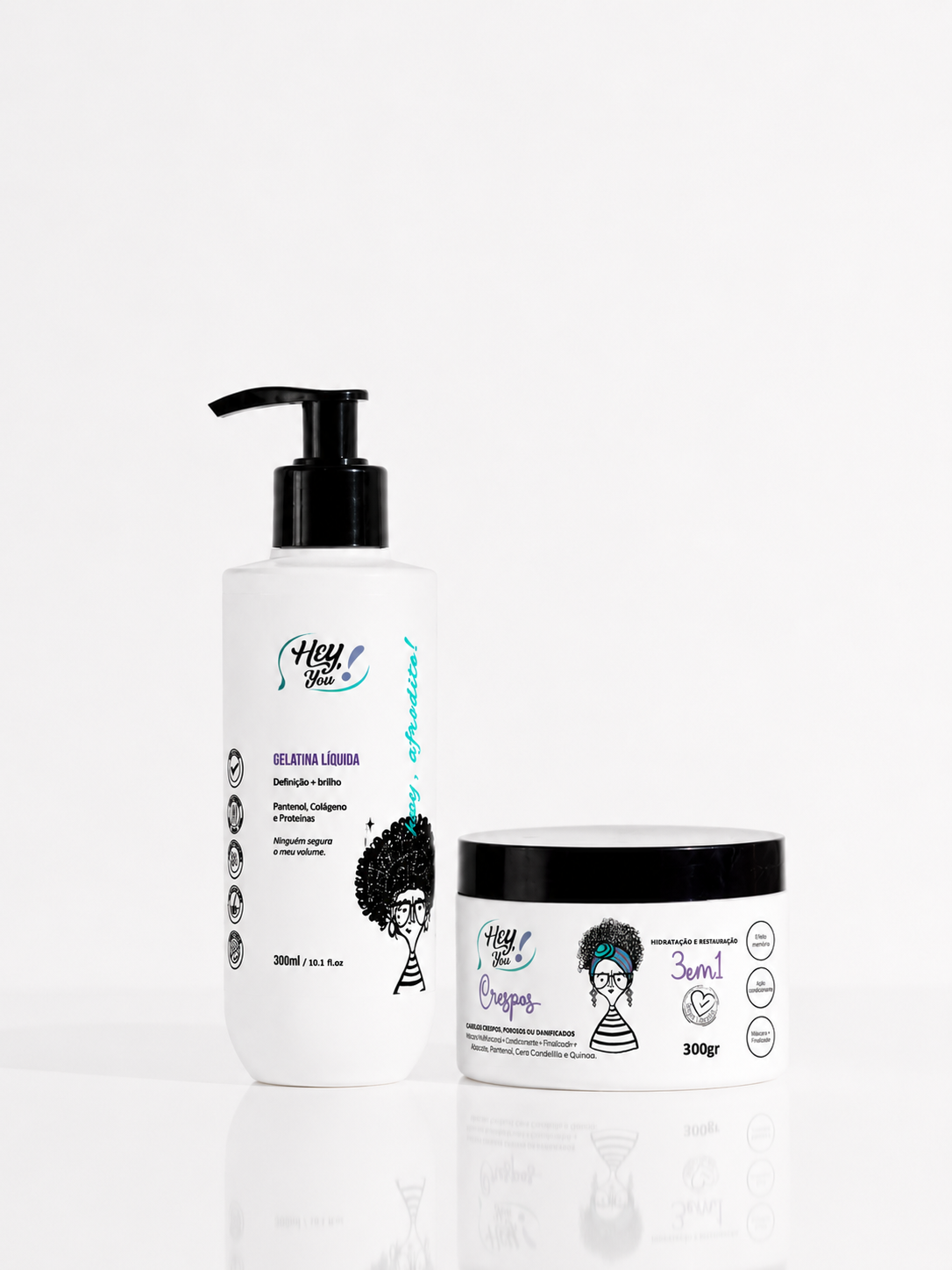 Kit Crespa Poderosa – Máscara Multifuncional 3 em 1 + Gelatina FixaBrilho | Hidratação, Reconstrução e Cuidado